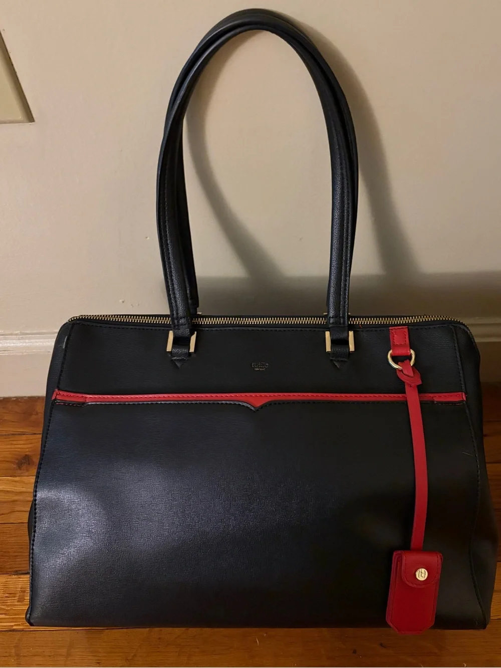 Women's Black Saffiano Laptop Bag with Gold Accent